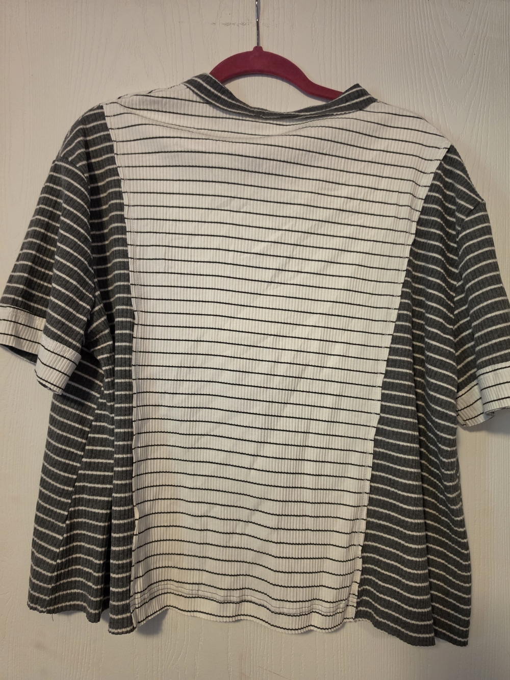 In Bloom Striped Short-Sleeve Panel Shirt - White & Charcoal - Picture 4 of 4